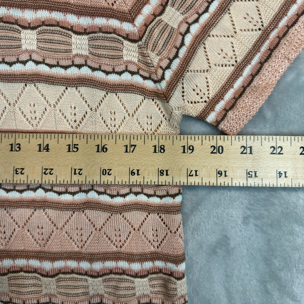 Alfred Dunner Knit Top Womens Small Peach Geometric Pointelle Short Sleeve Top - Picture 6 of 10